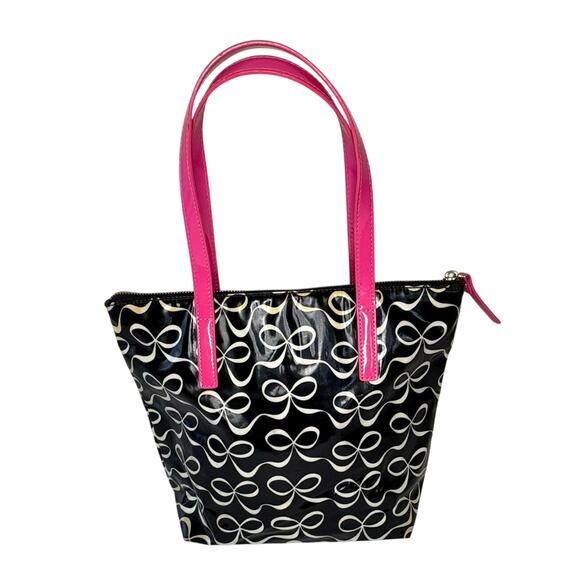 Kate Spade Vinyl Bow Bag Black White Pink - Picture 2 of 13
